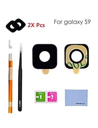 ogodeal paquete de 2 cubierta de la lente de vidrio de cámara trasera de repuesto para Samsung Galaxy S9 con Kit de herramientas y calcomanía preinstalado