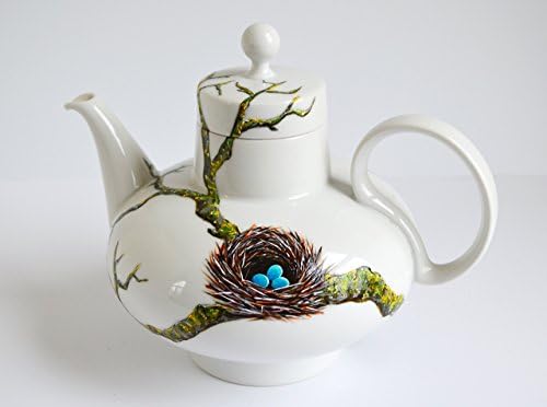 Birds Nest Teapot - Hand Painted Teapot, Bluebird Nest, Bluebird Eggs, Mothers Day Gift