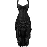 Sapubonva Pirate Corset Dress Top Skirt Set Plus Size Lace up Basques Halloween Women