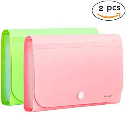 OffKits Expanding File Folder A6 According Folder Organizer Mini PP Wallet for Coupons,Receipt,Checks,Cards,Tax,Changes and Document,12 Pockets with Index Tabs And Snapper,7x4.5 Inches (Pink+Green)