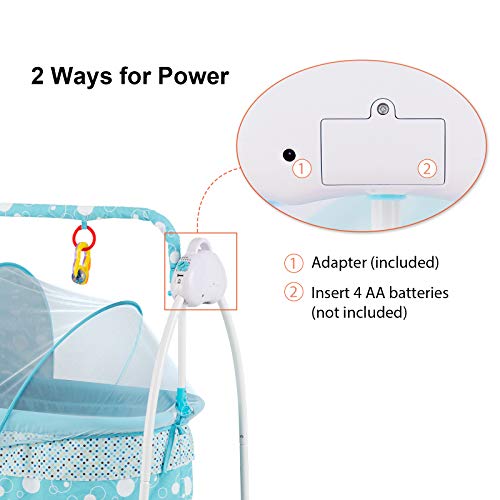 Uenjoy Rocking Multifunction Baby Swing Bed Automatic Bassinet Baby Basket with Remote Control, Music, Timing, Adjustable Speed, Blue