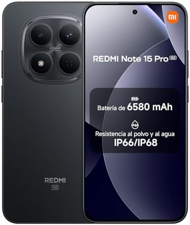 REDMI Note 15 Pro 5G - Smartphone 8+256GB, Ecrã AMOLED de 6,83" 1,5K, MediaTek Dimensity 7400-Ultra, Câmara de 200MP, Bateria de 6580 mAh, Carregador Não Incluído, Preto (Versão ES)