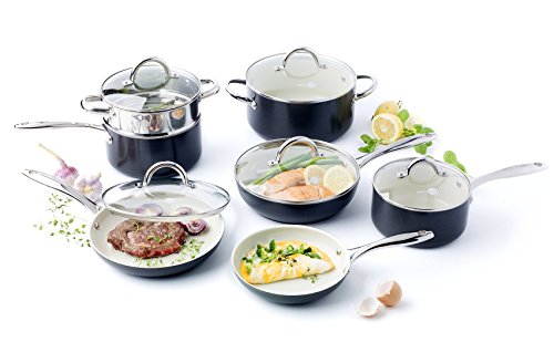 GreenPan Lima 3D I Love Cooking Ceramic Non-Stick 12 Piece Set, Cream
