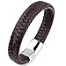 Jstyle Braided Leather Bracelets for Men Bangle Bracelets Fashion Staniless Steel Clasp Brown 21.5Inch
