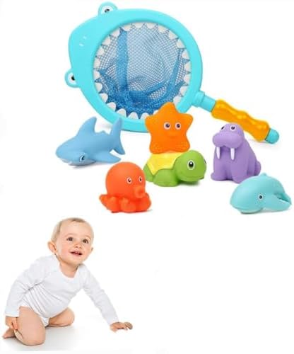 Bath Toys for Kids Fun Fishing Net Bath and Pool Set of 7 - One Kitten ...