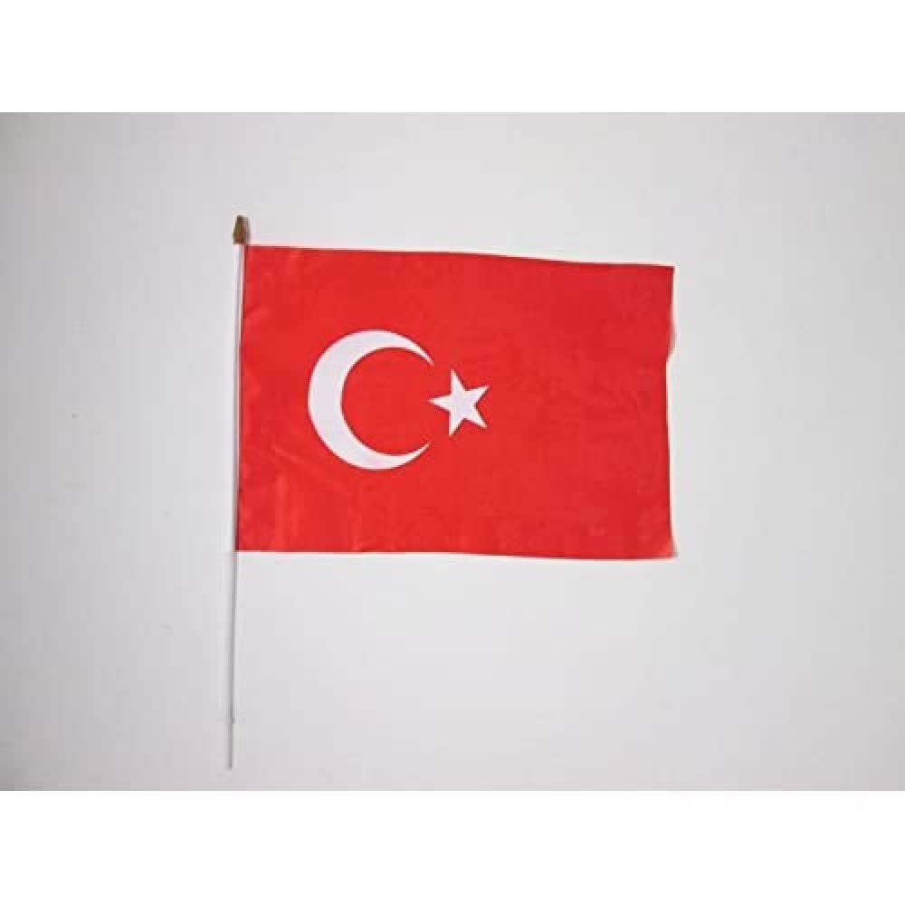 AZ FLAG TURKEY FLAG 12'' x 18'' white stick - TURKISH FLAGS 30 x 45 cm - BANNER 2x3 in with stick