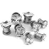 Big Square Cz Stone Prong Set on 316l Surgical Steel Screw-fit Plugs/gauges/ Tunnels 2 Piece