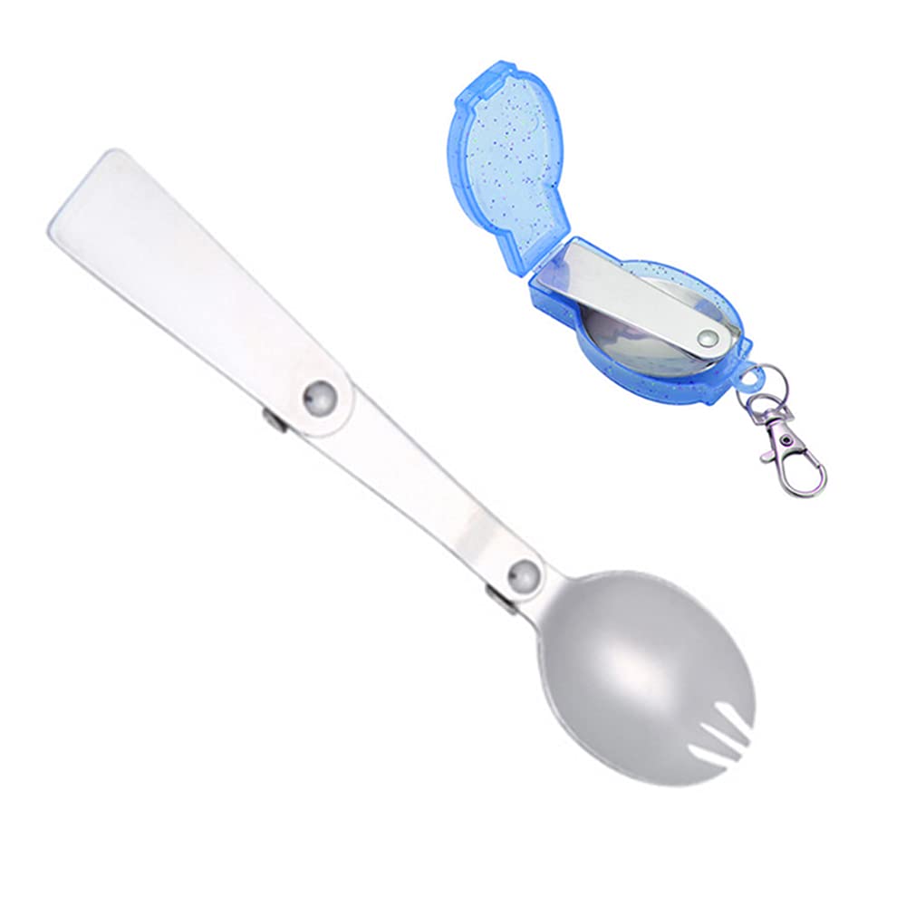 IKAAR Titanium Spork Camping Cutlery Spork Foldable Stainless Steel Spoons Forks with Blue Case for Outdoor Camping and Hiking