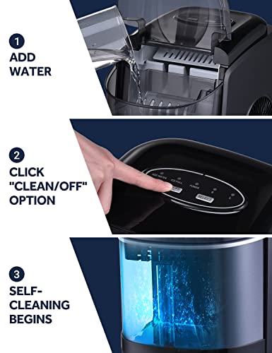 Countertop Ice Maker, FREE VILLAGE Ice Maker Machine for Countertop 9 Ice Ready in 6 Mins, 26Lbs/24H, Self-Cleaning Function, Portable Ice Maker with Ice Scoop & Basket for Home/Party/Camping (Black)