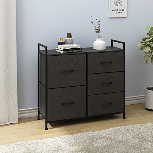 WLIVE Dresser with 5 Drawers, Fabric Storage Tower with Handrail, Organizer Unit for Bedroom