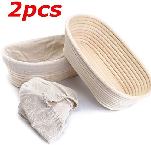 2Pcs 25cm/10inch Bread Basket Banneton Brotform Rattan Proofing Basket Liner Round Oval Fruit Tray Dough Food Storage Container