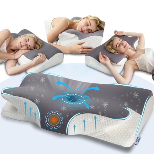Neck Pillow Neck Pain Ergonomic Memory Foam Neck Support Pillow, Orthopaedic Pillow Against Neck Pain, Sleeping Pillow for Side Sleepers, Back and Stomach Sleepers 65 x 40 x 11/14 cm