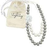 Baby Teething Necklace for Mom, Silicone Teething Beads, 100% BPA Free (Custom Soft Gray/Pearl)