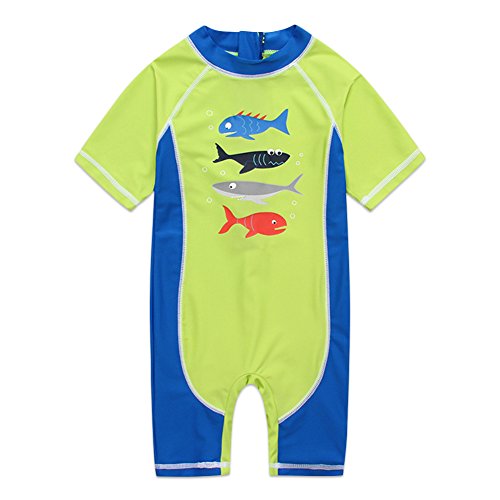 Boys Rashguard One Piece Swimsuit Short Sleeve Summer UV Sun Protection
