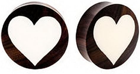 Blazers Jewelry 1985 PAIR of ORGANIC Sono Buffalo Bone Double Flared Heart Inlay Ear Plugs Flesh 00g (10mm)
