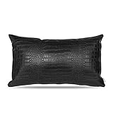 Faux Leather Lumbar Pillow Cover: Decorative for Couch Throw Pillow Case in Black Crocodile Skin for Cushions and Sofa Living Room Accent Pillow, fits 12 x 20 Lumbar Pillows