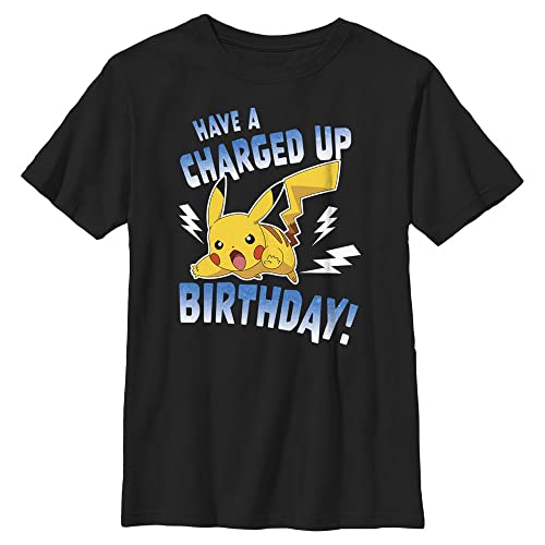 Pokemon Boys Electric Birthday Short Sleeve T-Shirt, Black, Youth Medium