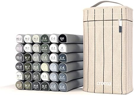 Croma Lite Brush Dual Tip Alcohol Based Sketch Markers,36 Skin/Gray/Basics Set, for Coloring Manga, Comic, Illustrations, Art, Industrial Design, Artists, with Cotton Canvas Bag