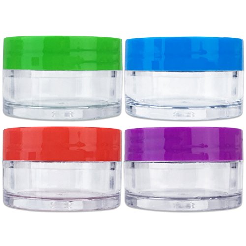 Beauticom 20G/20ML Clear Round Sample Jar Containers with Mixed Color Lids (Red, Green, Purple, Blue) for Lotion, Creams, Toners, Lip Balms, Cosmetic, Makeup - BPA Free (4 Packs (48 Pieces))