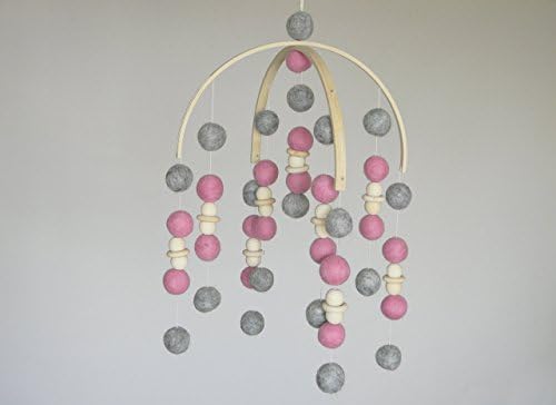 Felt balls mobile Pink grey mobile Girl baby mobile Cot mobile Nursery mobile Baby crib mobile Modern mobile Pom pom mobile