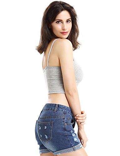 CUNLIN Crop Top Cami Camisole Summer Women Sexy Slim Sleeveless Spaghetti Strap Tank Top Grey S
