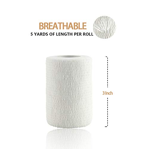 MUEUSS Self-Adhesive Bandage Wrap Tape Waterproof Breathable Elastic Cohesive Non-Woven FDA Approved 3 Inches x 5 Yards (White, 6 roll) - Thumbnail 2