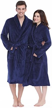 Xmas Sky Women's &amp; Men's Coral Fleece Gown Housecoat Bathrobe Navy Size XL