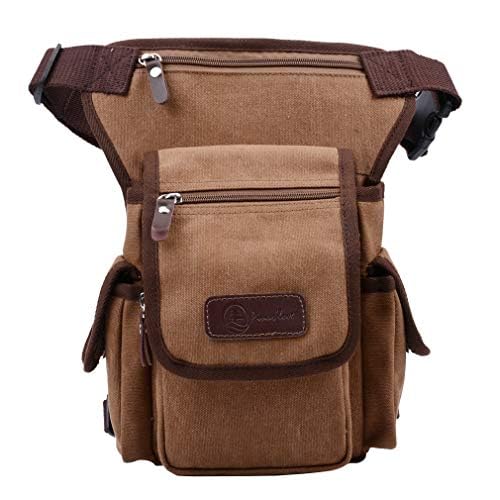 Canvas Drop Leg Bag Waist Pack Thigh Bag for Men Women Tactical Military Motorcycle Bike Cycling Hiking Camping Outdoor Travel Sling Crossbody Pouch Pack Pocket Daypack Brown