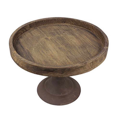 Stonebriar Rustic Worn Natural Wood and Metal Pedestal Tray, Decorative