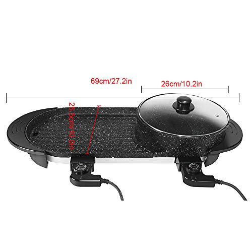 Portable Electric Grill Hot Pot 2in1 Fast Heat Shabu Pot BBQ Smokeless Grill Non-Stick Pan for Indoor and Outdoor Barbecue HotPot 2000W