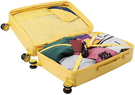 - Valigia Rigida Media, Modello Bazy+, 43,5 x 69 x 26 cm, Capacità 64 L, Espandibile, Resistenza agli Urti, Ruote 360º, Maniglia Telescopica, Cinghie Interne, Lucchetto TSA, Colore Super Limone