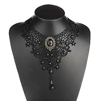 TraveT Elegant Vintage Princess Lace Gothic Necklace, Punk Wedding Party Black Lace Choker Necklace for Women