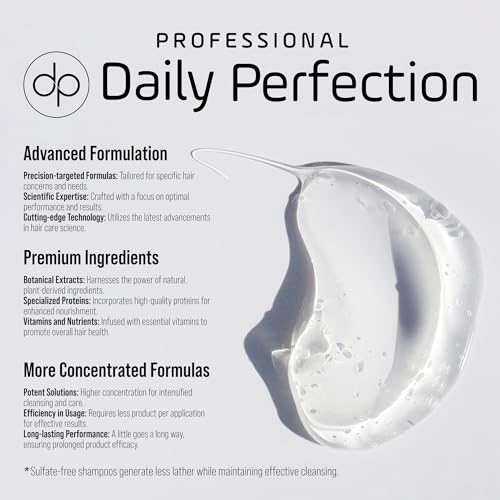 DAILY PERFECTION DETOX SHAMPOO TO REMOVE BUILD-UP, OIL, AND DIRT. SALON-GRADE FORMULA WITH BIOTIN AND KERATIN, SALT-FREE, SULFATE-FREE, AND PARABEN-FREE FOR CLEAN, REFRESHED HAIR.