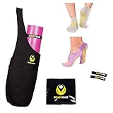 Yoga Mat Bag Set For All Mat Sizes - Yoga Mat Carrier With Large Pocket - Includes 2 Pairs of Yoga Socks + 2 Elastic Mat Bands + Free eBook with Yoga Secrets | by Zendybag