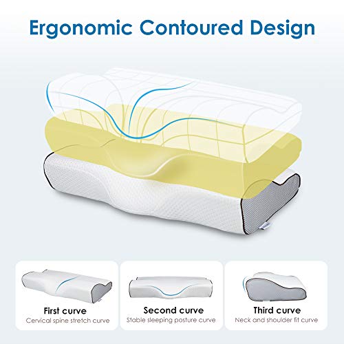 Gugusure Memory Foam Pillow, Orthopedic Pillow, Cervical Contour Massage Bed Pillows for Sleeping, Neck Support Pillow for Neck Pain with Washable Breathable Pillow Case