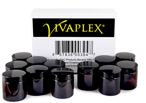 Vivaplex, 12, Amber, 4 oz, Round Glass Jars, with Inner Liners and black Lids