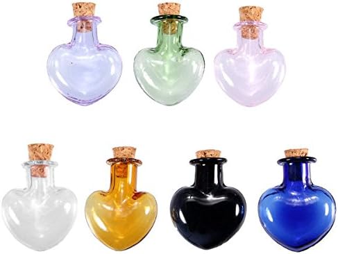 7Pcs 20x26mm Multicolor Mini Glass Heart Shaped Message Wishing Bottle Vial DIY Jewelry(Random color)