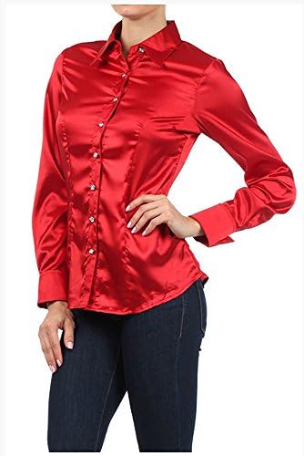 Iron Puppy Womens L/Sleeve Satin Blouse Button Down Shirts with Cuffs XXX-Large Red