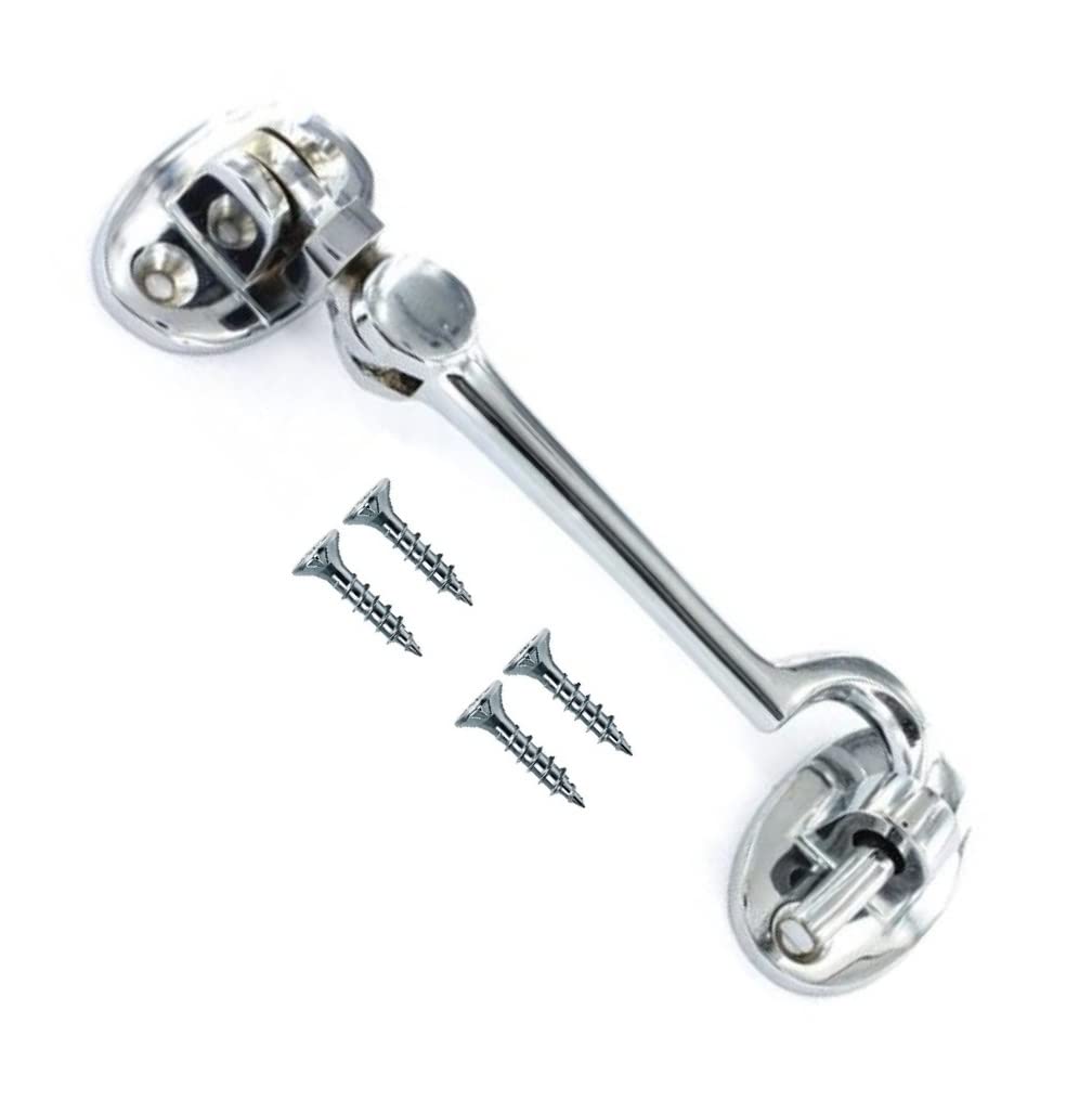 TERF® 100mm Heavy Duty Polished Chrome Cabin Door Hook and Eye Lock 100mm (4 inch) Cabinet Latch including Fixing Screw For Door Gate Window Closet Shed Latch - Pack of 1