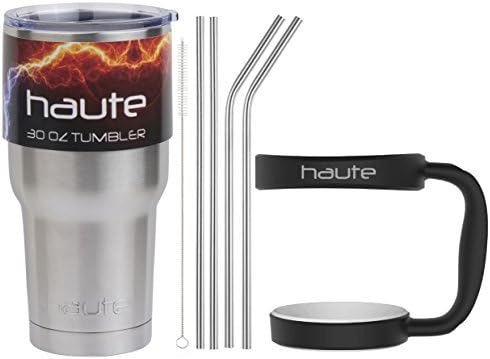Haute Complete Tumbler Set - Vacuum Insulated Stainless Steel 30 OZ Tumbler + Handle + 4 Stainless Steel Straws