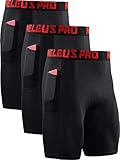 Neleus Men's 3 Pack Compression Short with Pocket