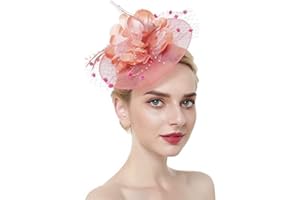 RONGXG Women Girls Mesh Fascinator Hat Headwear with Big Flowers Feather Veil Wedding Party Hat Fascinator Hair Clip Headwear