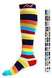 Compression Socks (1 pair) for Women & Men - Easywear Series - Best Graduated Athletic Fit for Running, Nurses, Flight Travel, & Maternity Pregnancy - Boost Stamina & Recovery (Savvy Stripes, L/XL)