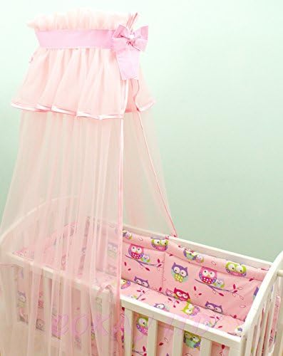 10 pcs Crib Bedding Set/Bumper ALL ROUND/sheet/duvet/CANOPY/Free Standing Canopy Holder (Pink Owls)