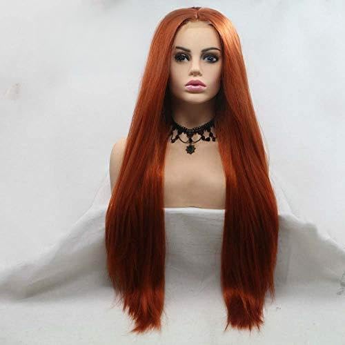 Xiweiya Wig 360# Long Yaki Straight Wigs For Women Hair U Part Lace Wigs Copper Brown Red Wigs Synthetic Lace Front Wig Heat Resistant Fiber Long Hair Wig High Density Middle Parting