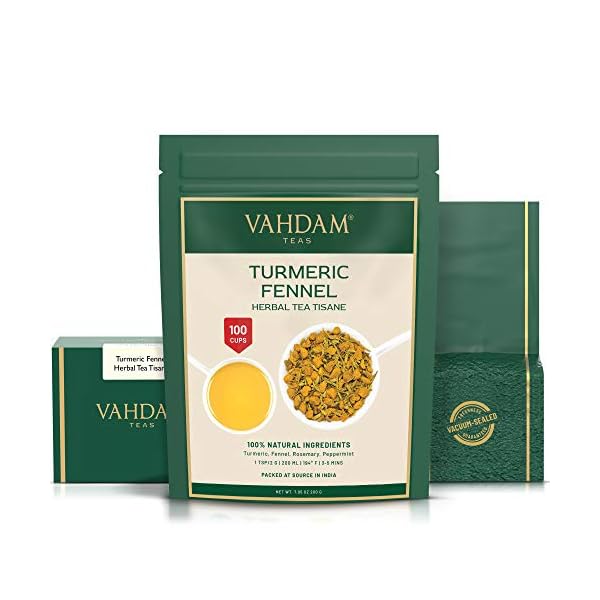 VAHDAM, Kurkuma-Fenchel-Kräutertee Loses Blatt (100 Tassen), 200g | Kurkuma-Tee & Fenchel | 100% natürlicher Tisane Tee… – Bild 6