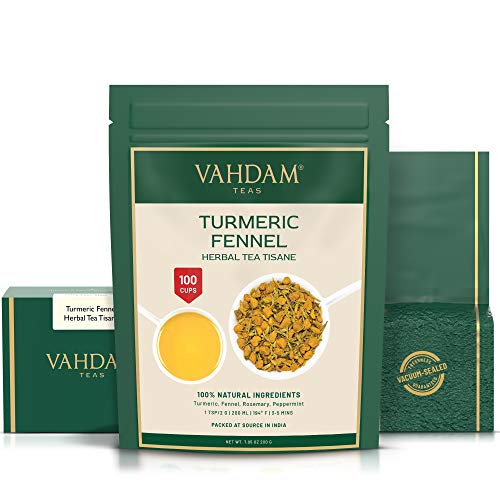 VAHDAM, Kurkuma-Fenchel-Kräutertee Loses Blatt (100 Tassen), 200g | Kurkuma-Tee & Fenchel | 100% natürlicher Tisane Tee… – Bild 6