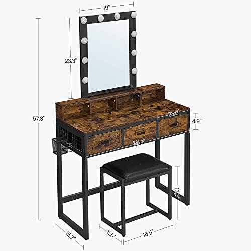 VASAGLE Vanity Desk, Makeup Vanity Set with Dimmable LED Lights, Mirror