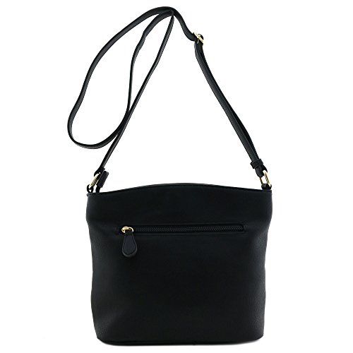 Triple Zipper Pocket Medium Crossbody Bag Black