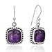 925 Sterling Silver Natural Gemstone Dotted Edge Vintage Design Square Dangle Hook Earrings 1.2